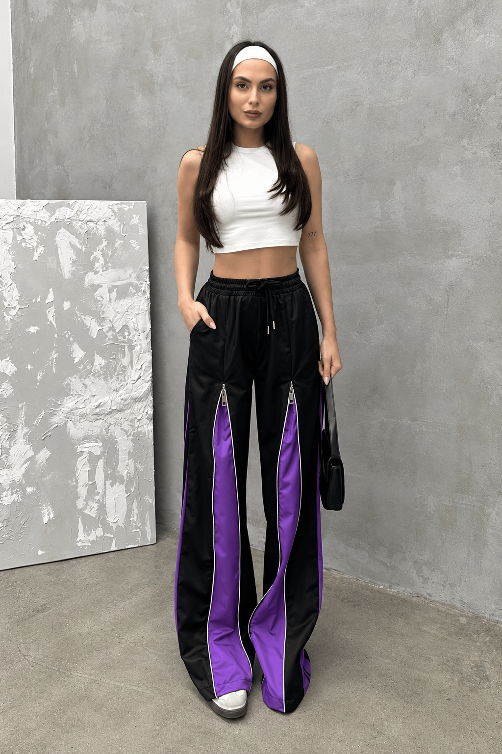 Zipper Detail Siyah Mor Unisex Oversize Eşofman