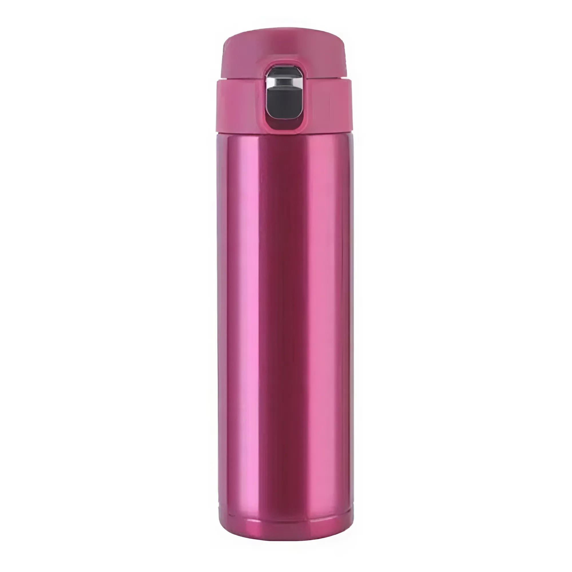 Açma/Kapatma Tuşlu Pembe Parlak Çelik Termos 