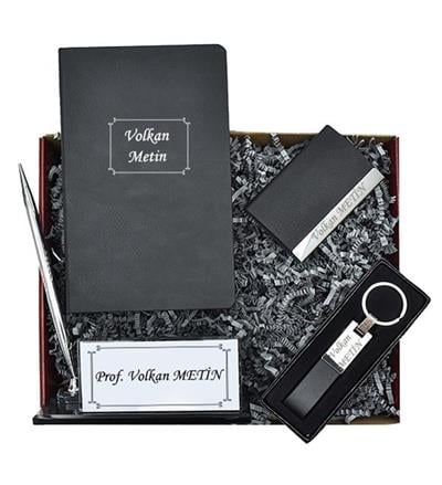 Baskılı Premium Defter Kristal İsimlik Kartvizitlik ve Anahtarlık Hediye Kutusu