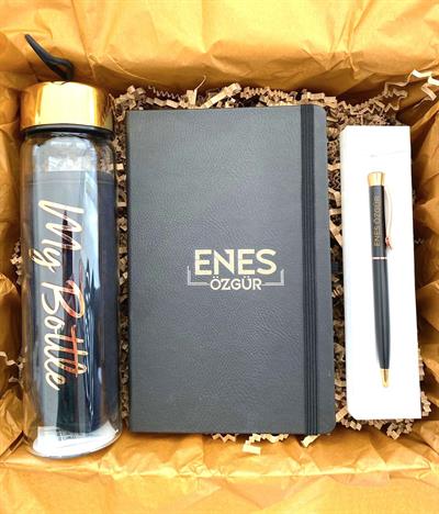 Defter Kalem ve Cam Matara Hediye Kutusu