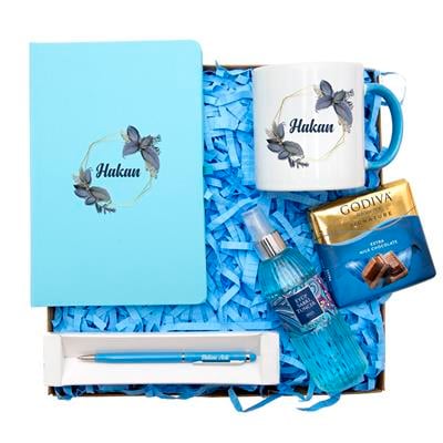 Defter Kupa Çikolata Kolonya Kalem Seti Hediye Kutusu