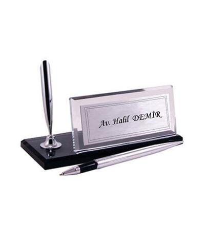 Defter Masaüstü Kristal İsimlik Pierre Cardin Cüzdan ve Anahtarlık Hediye Kutusu