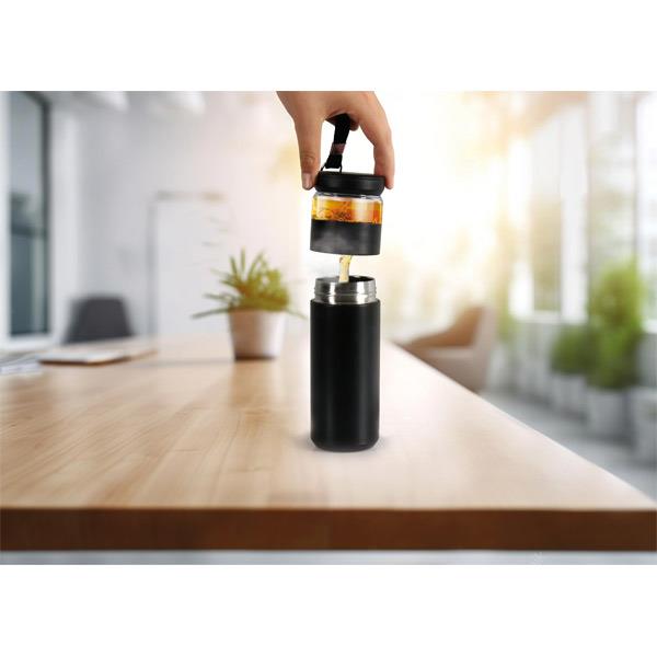 Filtre Ayrımlı Siyah Çelik Termos 450 ml