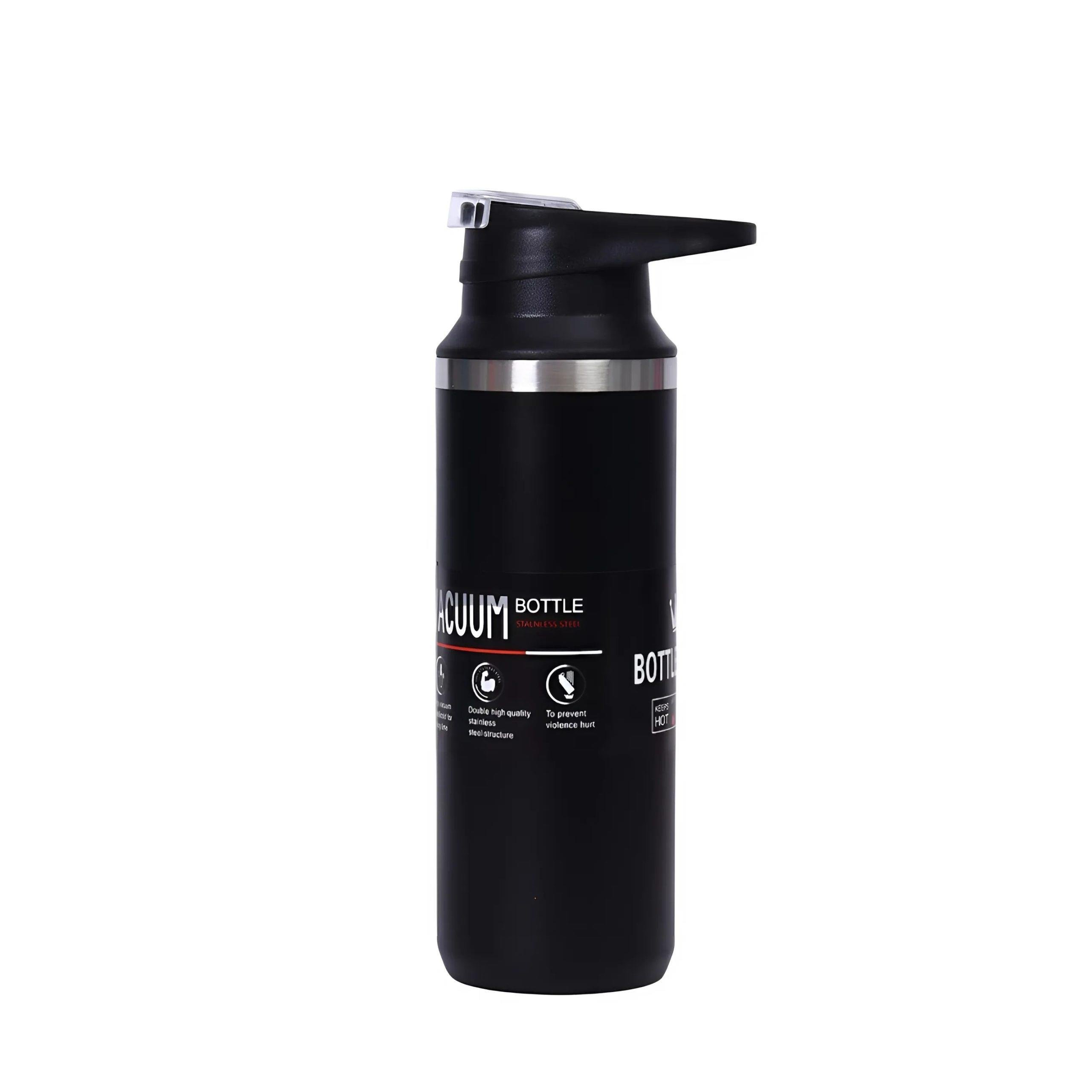 Geometrik Kapaklı Siyah Çelik Termos 500 ml