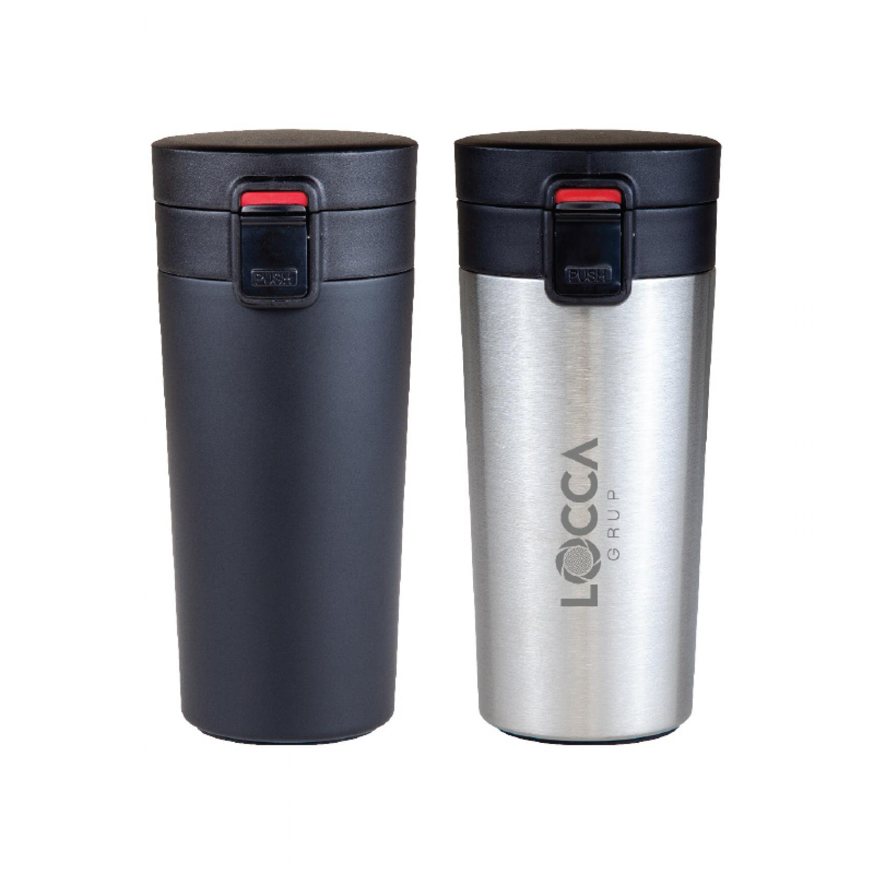 Gri  Açma/Kapatma Düğmeli Çelik Termos Mug 350 ml