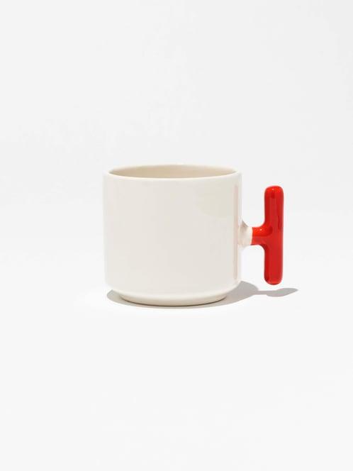 Kırmızı Kulplu Seramik Latte Fincanı