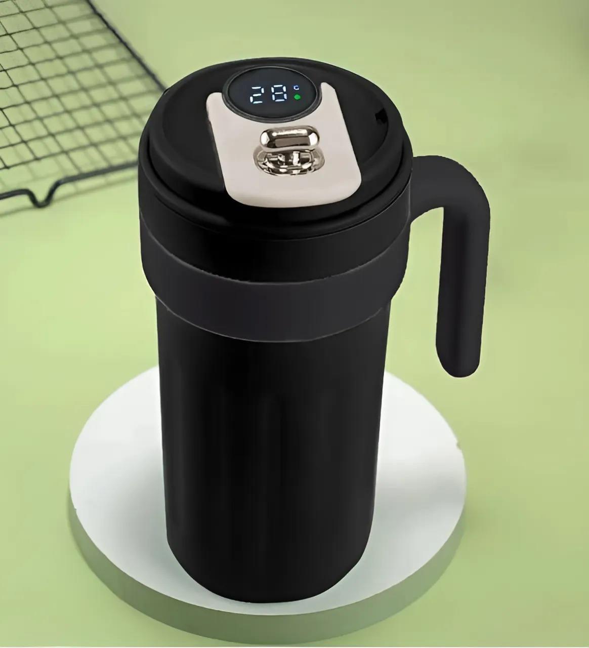 Kulplu Dijital Siyah Çelik Termos 700 ml
