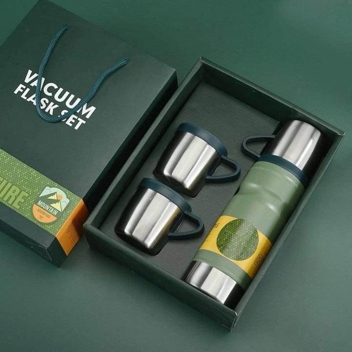 Luks 3'lü Yeşil Çelik Termos 680 ml