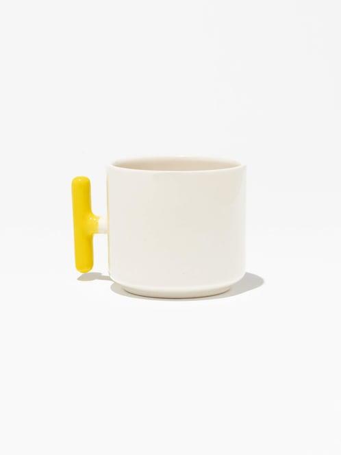Sarı Kulplu Seramik Latte Fincanı