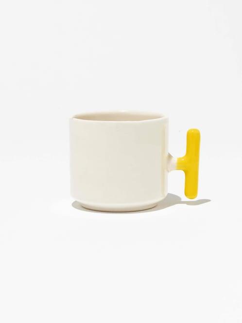 Sarı Kulplu Seramik Latte Fincanı