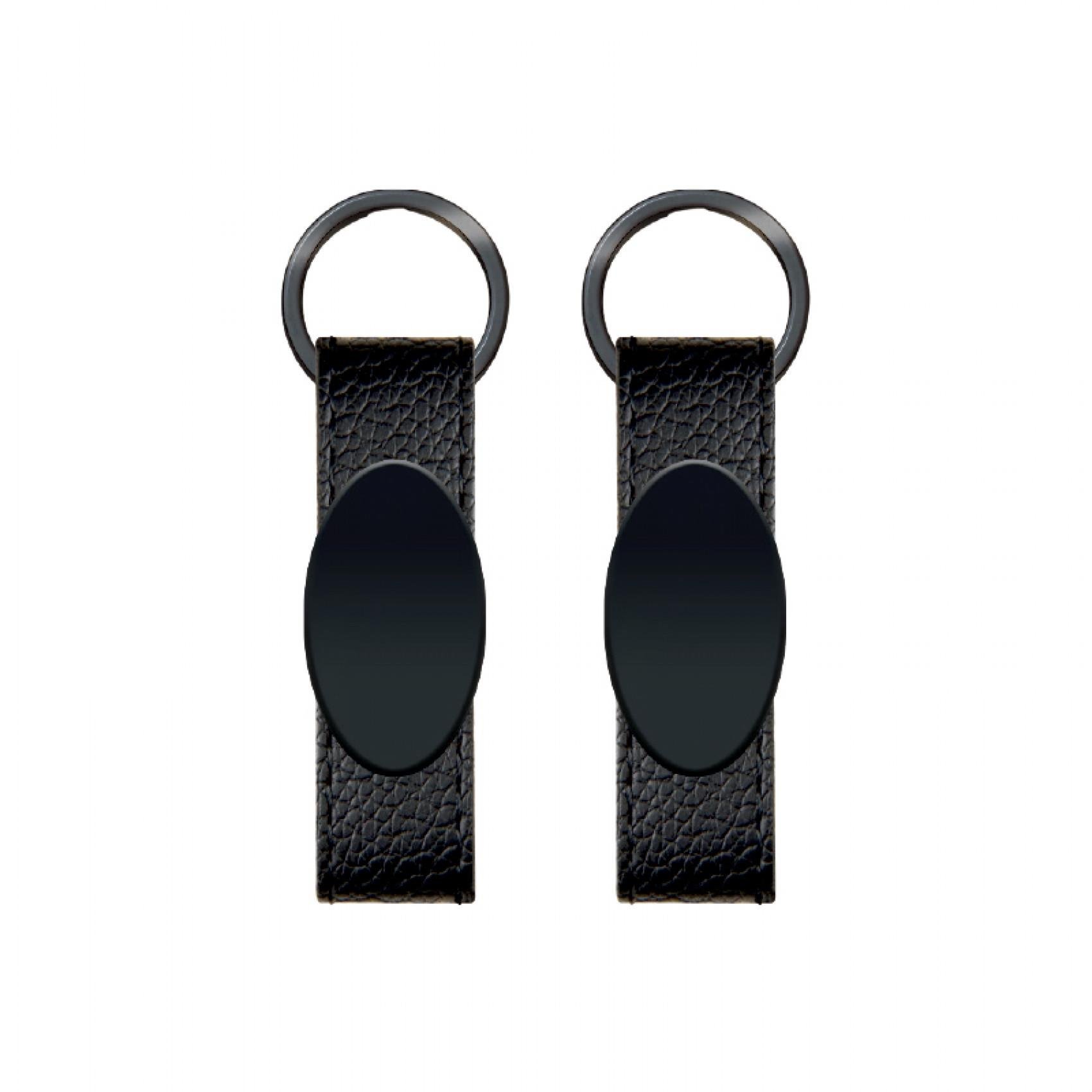 Siyah Oval Metal Detaylı Suni Deri Anahtarlık