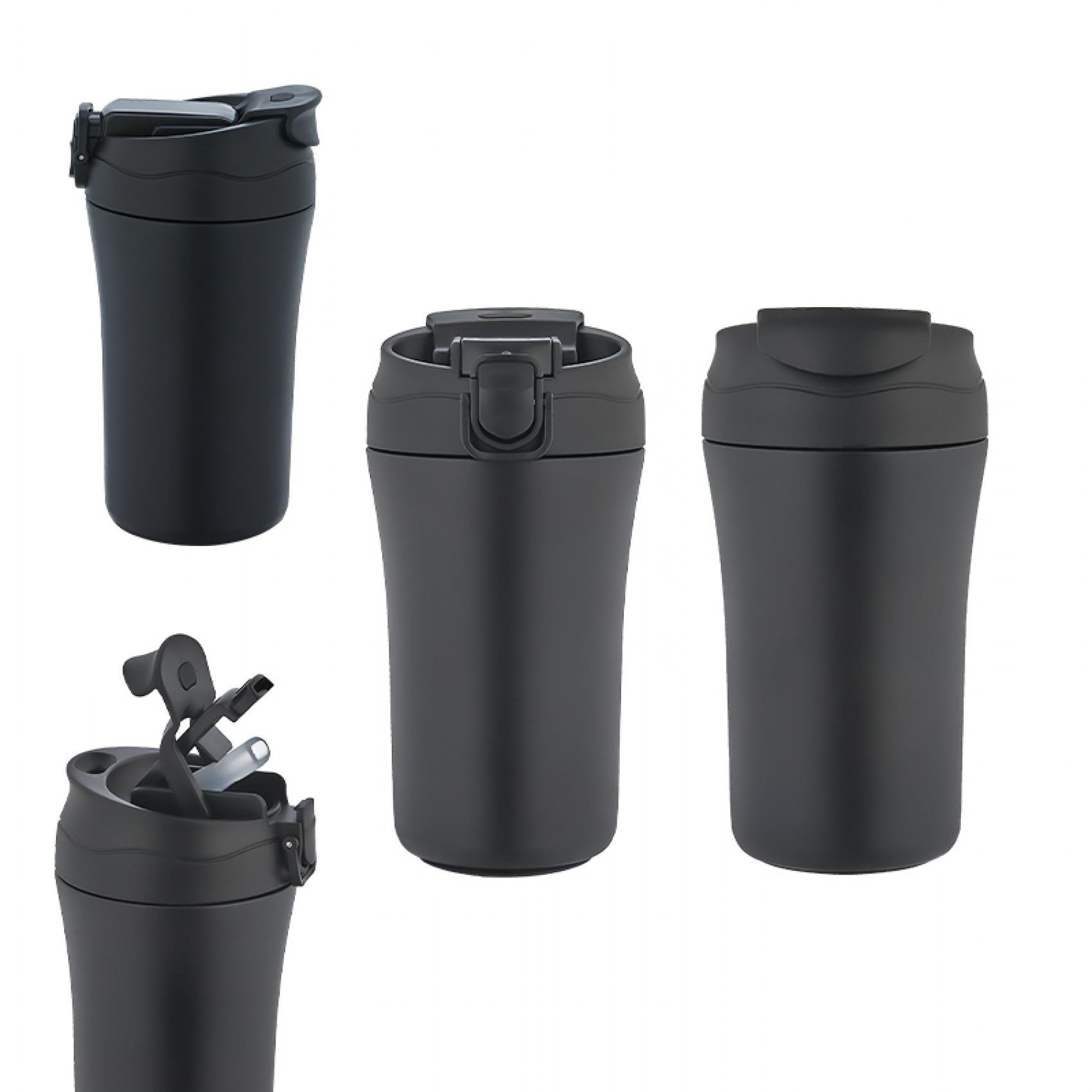 Siyah Pipetli Çelik Termos 400 ml