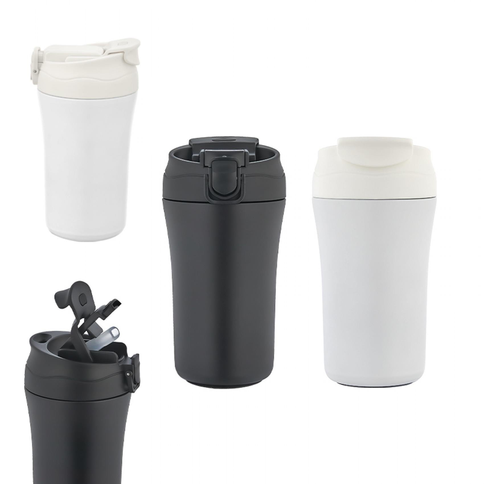 Siyah Pipetli Çelik Termos 400 ml