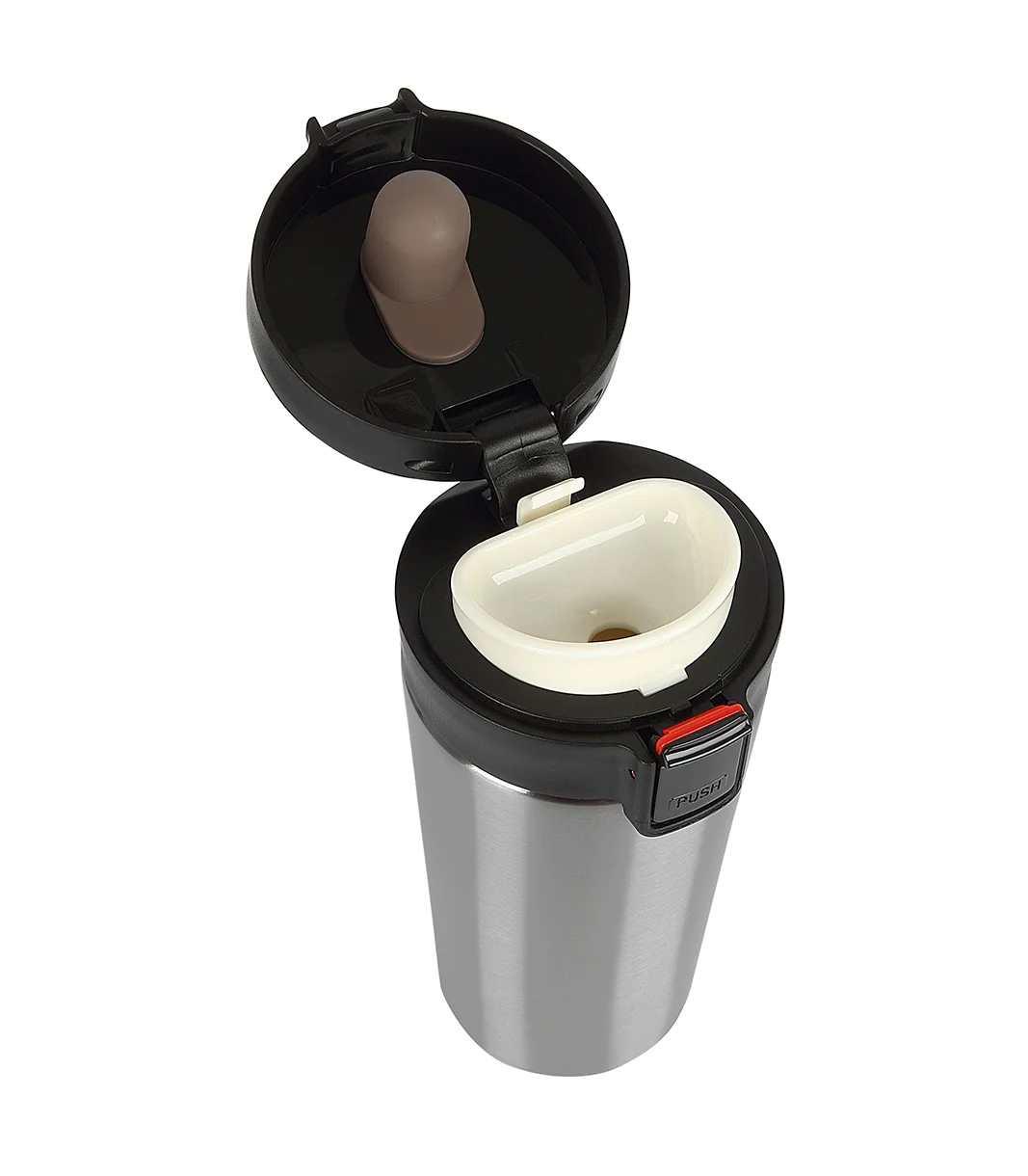 Tuş Mekanizmalı Gri Çelik Termos 350 ml