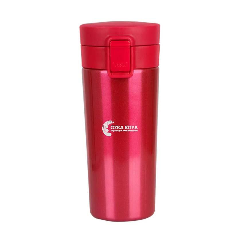 Tuş Mekanizmalı Kırmızı Çelik Termos 350 ml