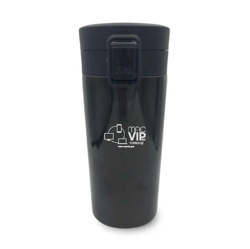 Tuş Mekanizmalı Parlak Siyah Çelik Termos 350 ml