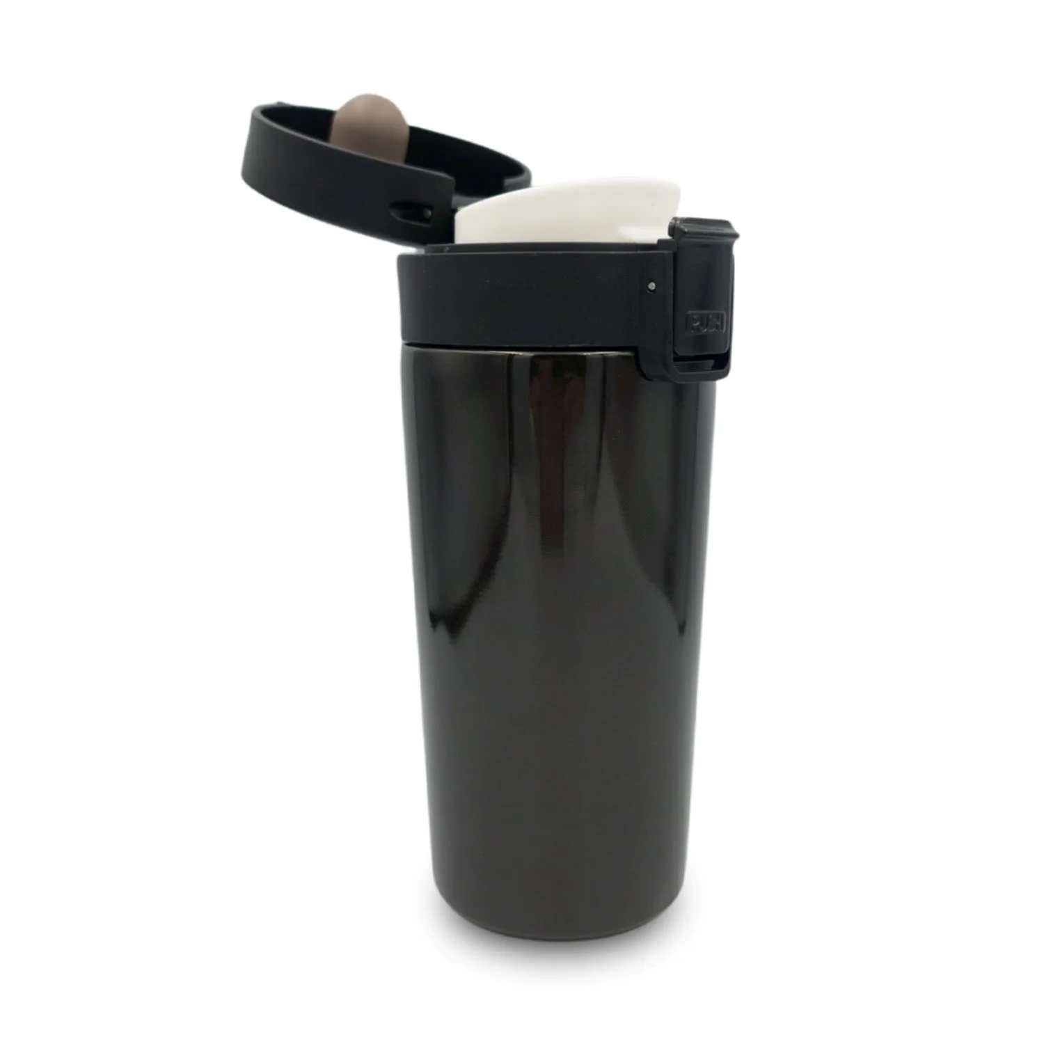Tuş Mekanizmalı Parlak Siyah Çelik Termos 350 ml
