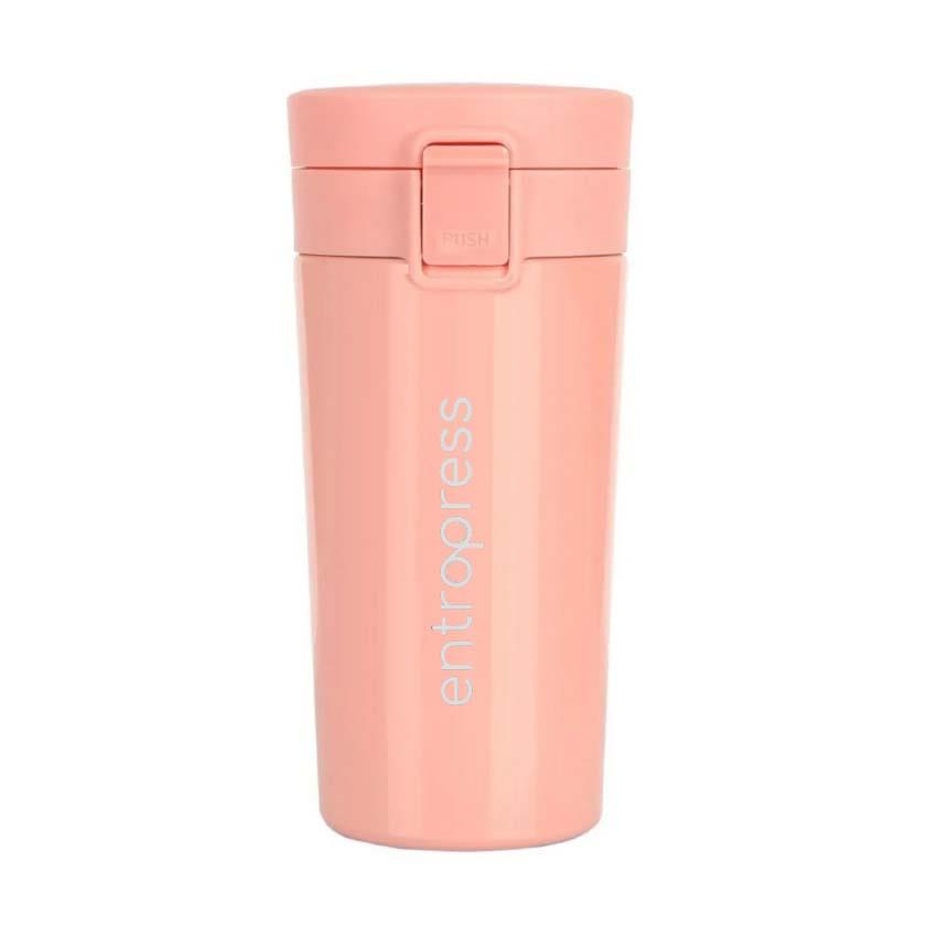 Tuş Mekanizmalı Pembe Çelik Termos 350 ml