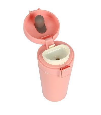 Tuş Mekanizmalı Pembe Çelik Termos 350 ml