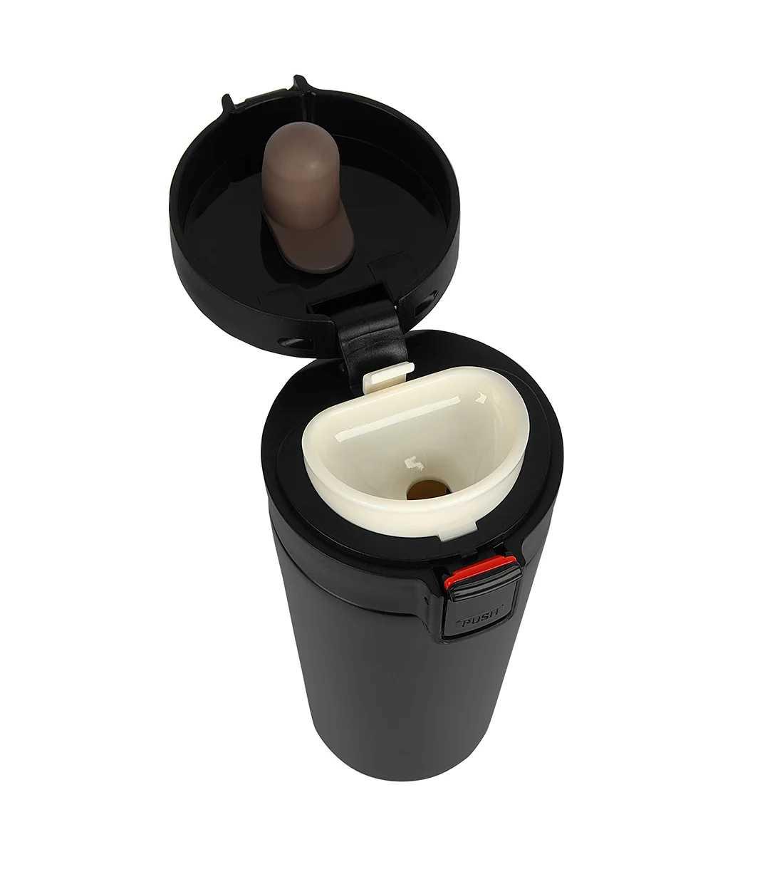 Tuş Mekanizmalı Siyah Çelik Termos 350 ml