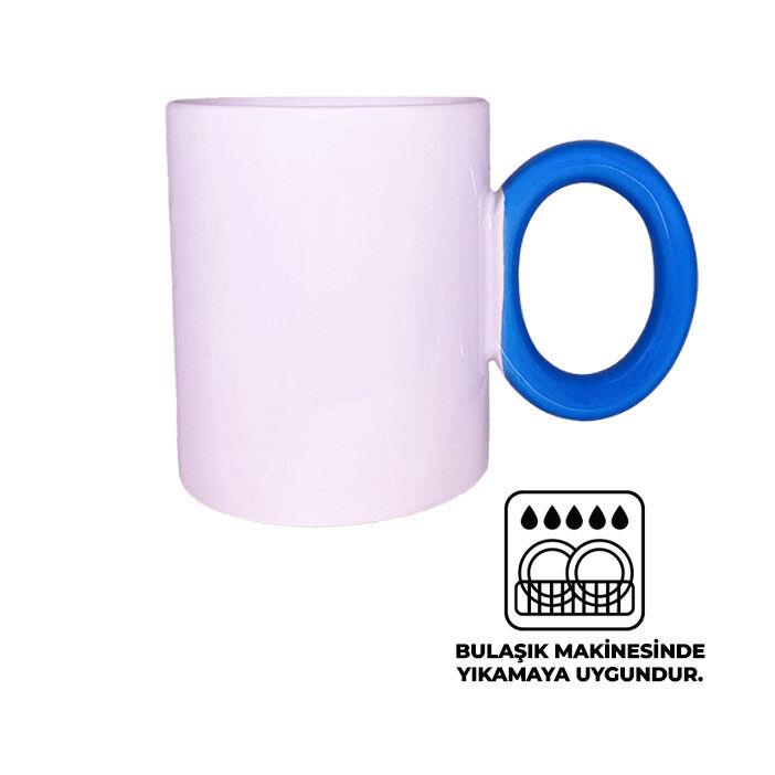 Yuvarlak Mavi Kulplu Seramik Kupa 