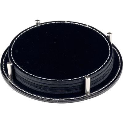 Yuvarlak Metal Detaylı Deri Bardak Altlığı