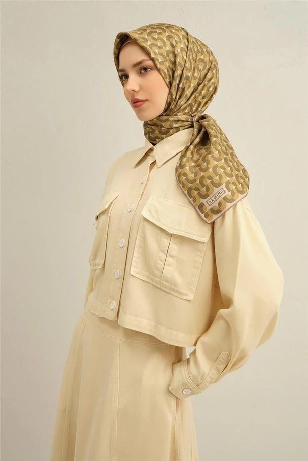 Armine Desenli Saf İpek Twill Eşarp 9321--36