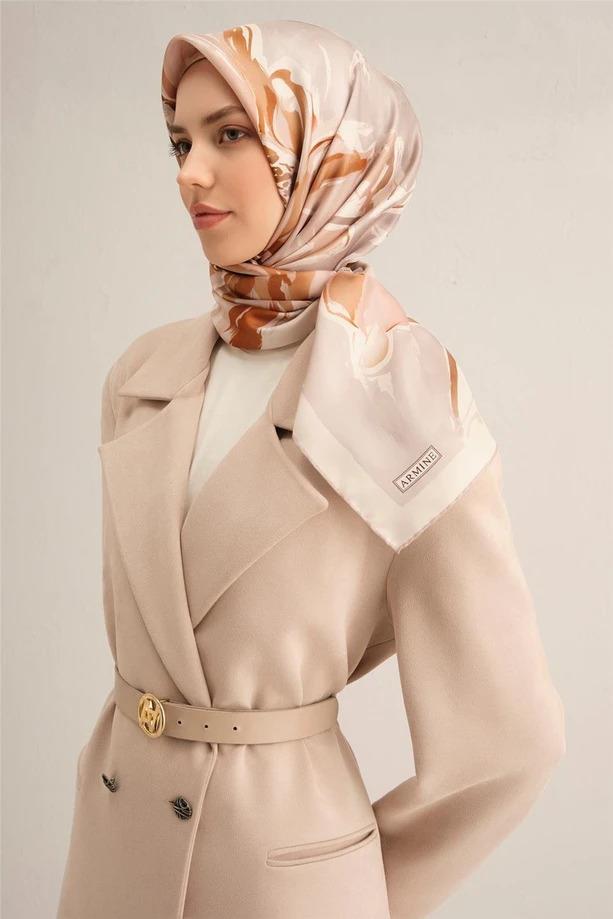Armine Desenli Saf İpek Twill Eşarp 9318--33