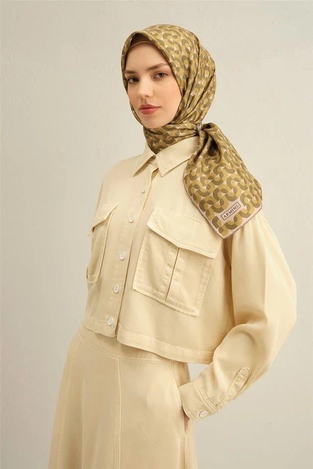 Armine Desenli Saf İpek Twill Eşarp 9321--36