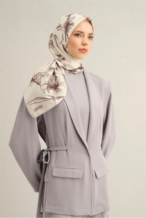 Armine Desenli Saf İpek Twill Eşarp 9324--80