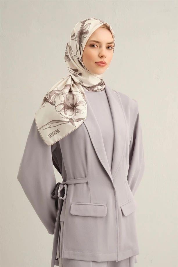 Armine Desenli Saf İpek Twill Eşarp 9324--80