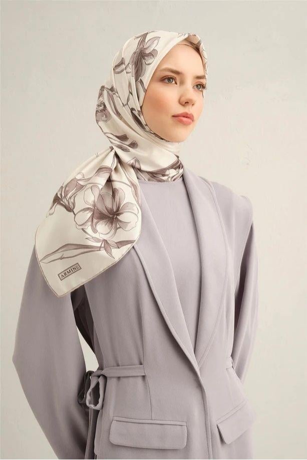 Armine Desenli Saf İpek Twill Eşarp 9324--80