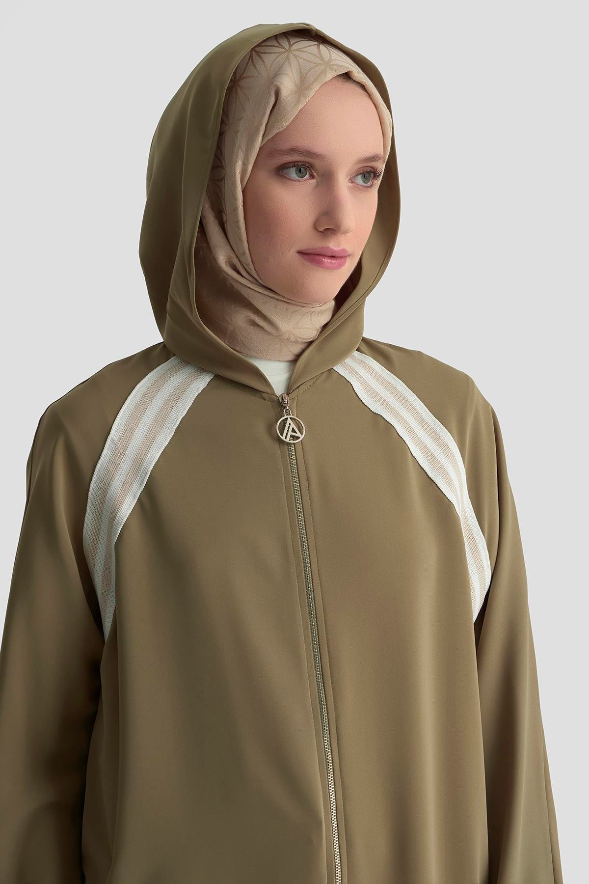 ARMİNE TREND Boydan Fermuarlı Kapüşonlu Tunik-Haki 25YT409