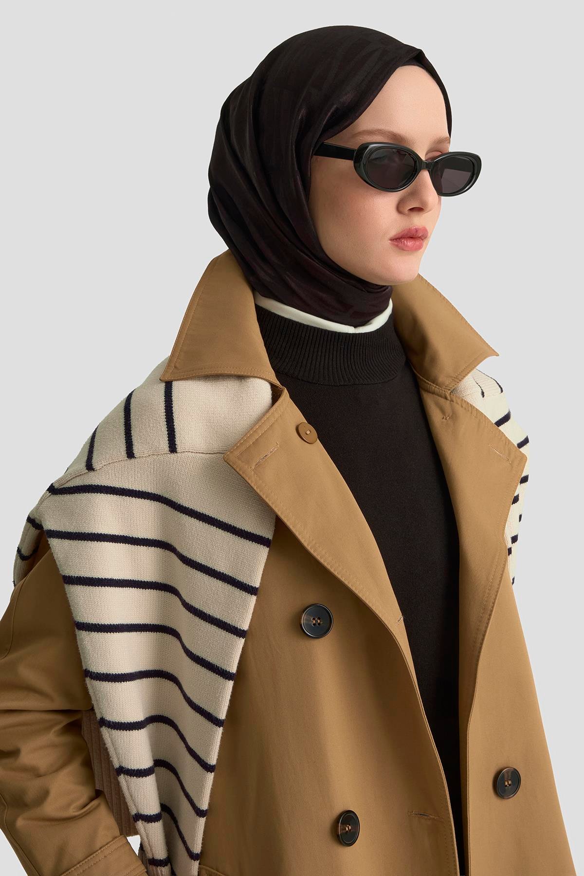 ARMİNE TREND Çift Düğme Detaylı Belden Bağlamalı Trençkot Camel 25KT713