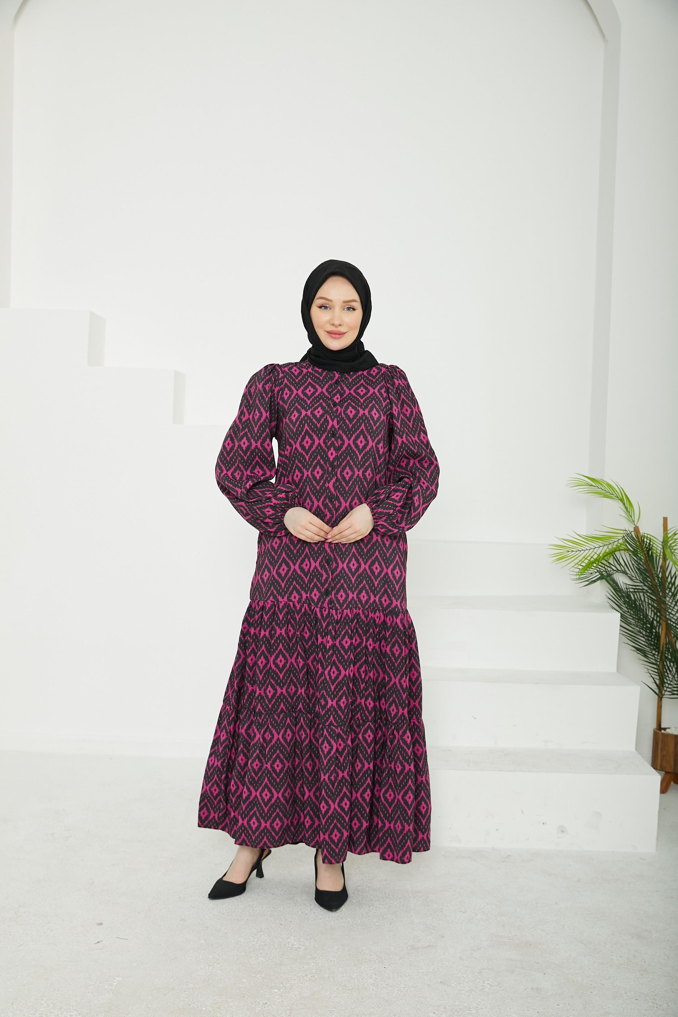 ARMİNE TREND Desenli Elbise-Lacivert-25YT907