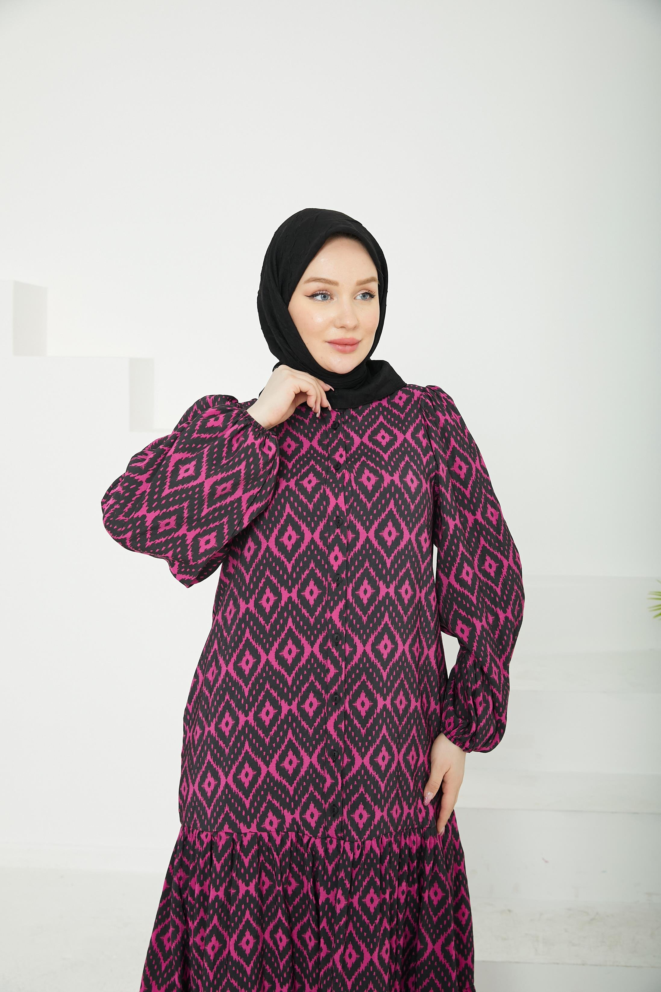 ARMİNE TREND Desenli Elbise-Lacivert-25YT907