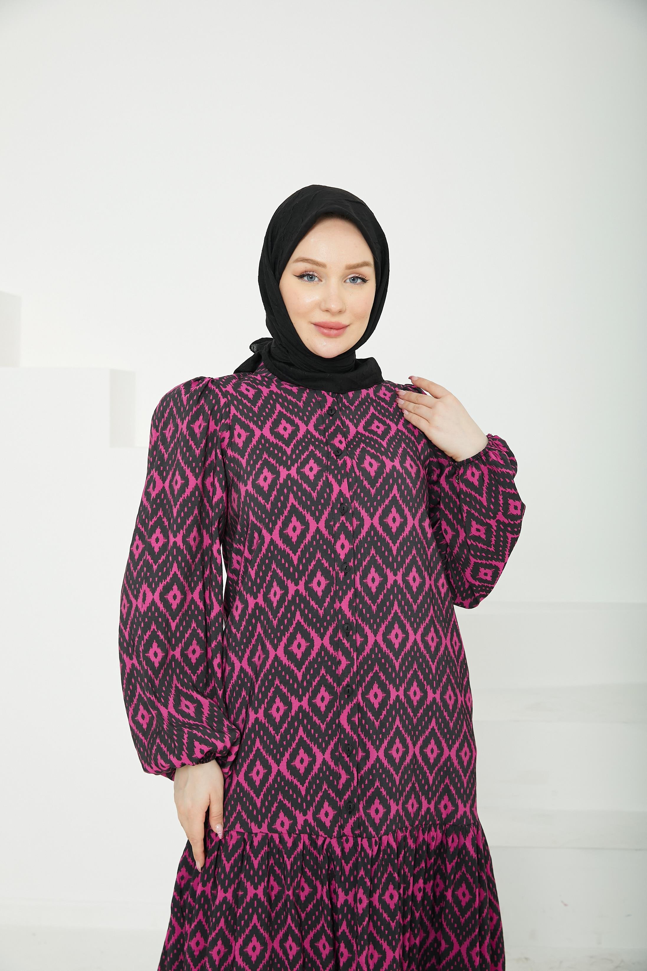 ARMİNE TREND Desenli Elbise-Lacivert-25YT907