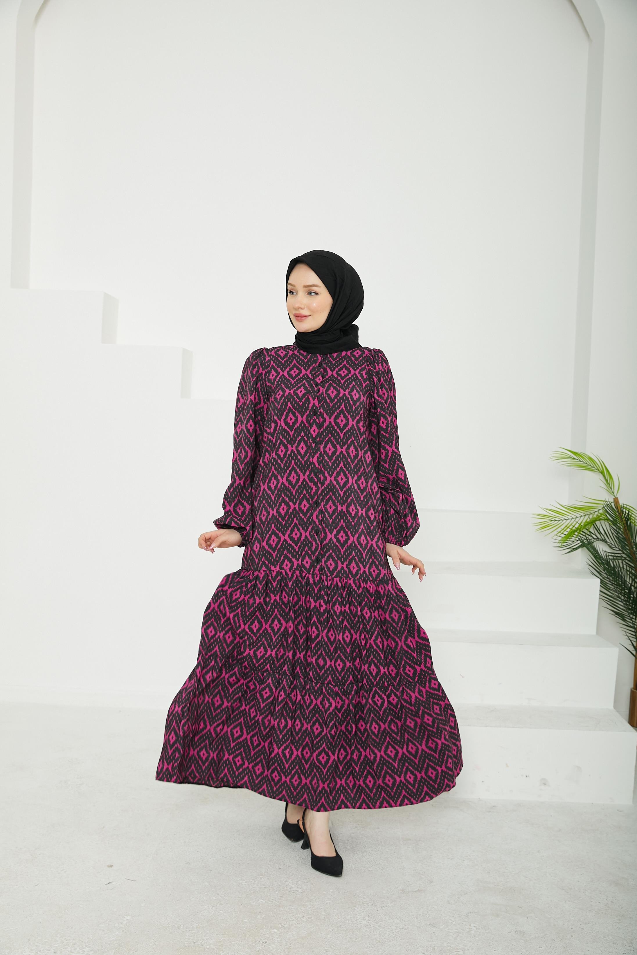 ARMİNE TREND Desenli Elbise-Lacivert-25YT907
