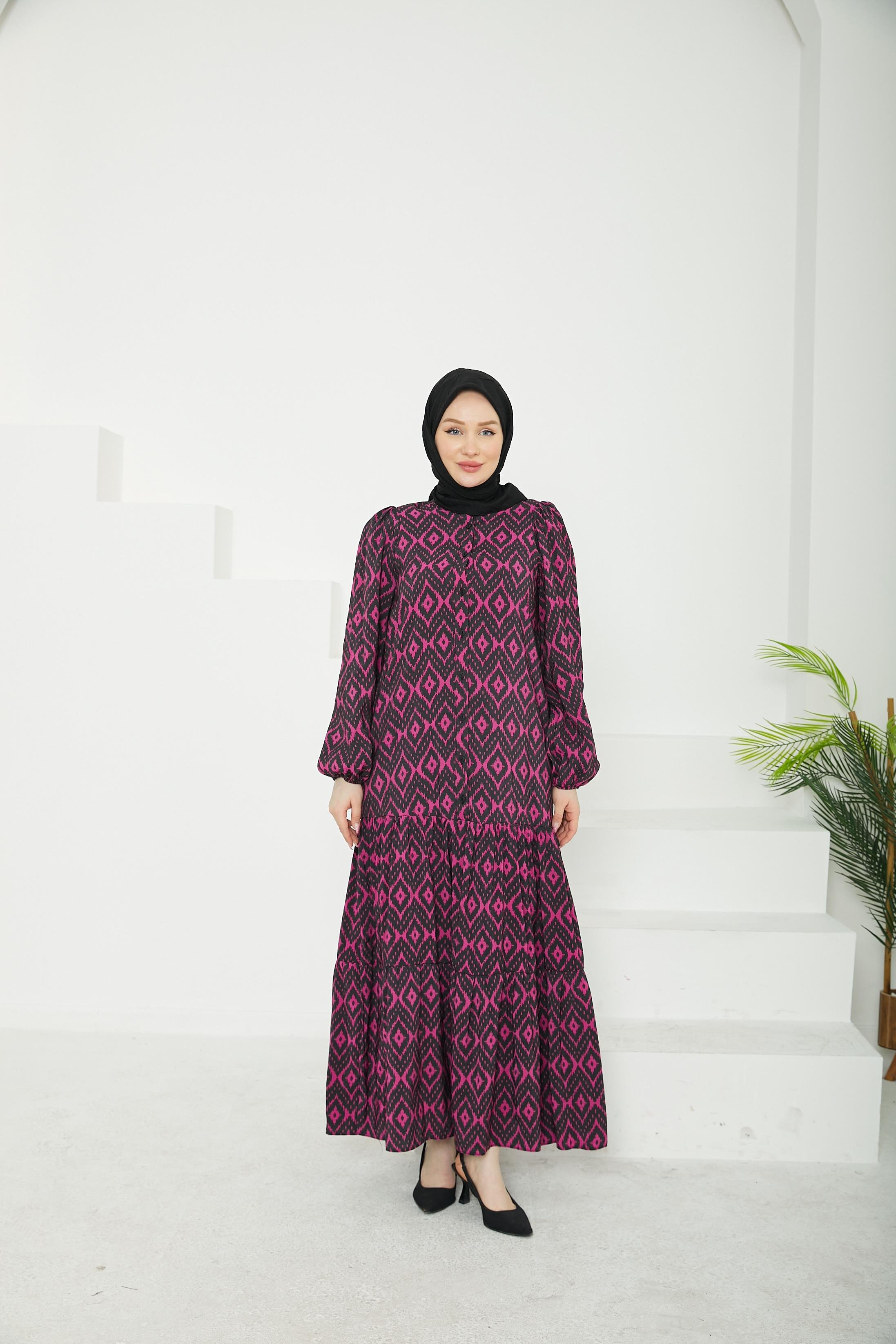 ARMİNE TREND Desenli Elbise-Lacivert-25YT907