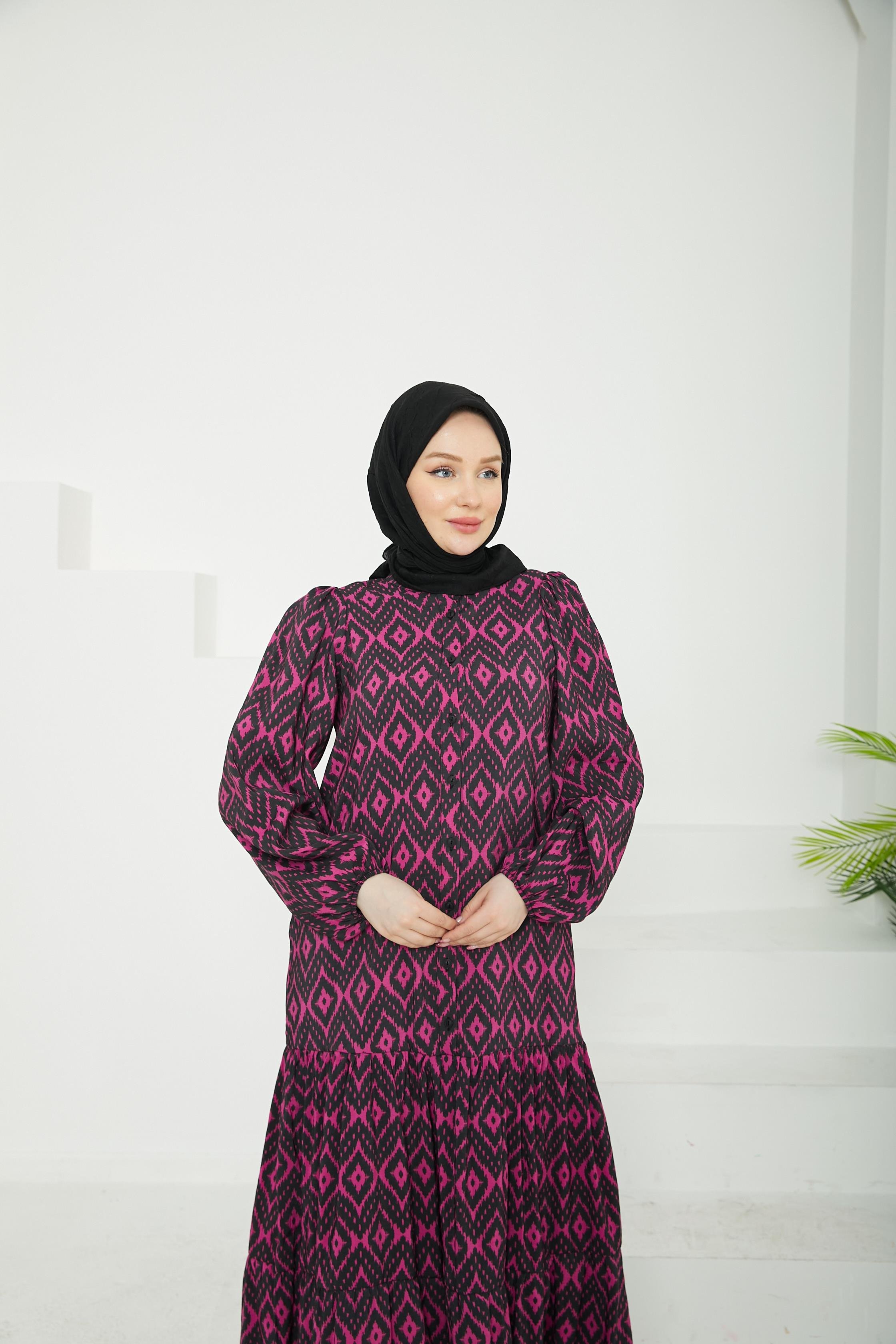ARMİNE TREND Desenli Elbise-Lacivert-25YT907