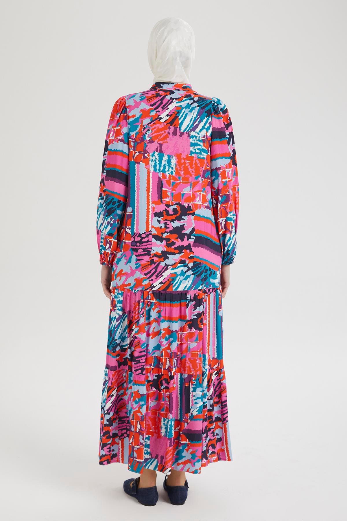 ARMİNE TREND Desenli Renkli Elbise Pembe 24YT952