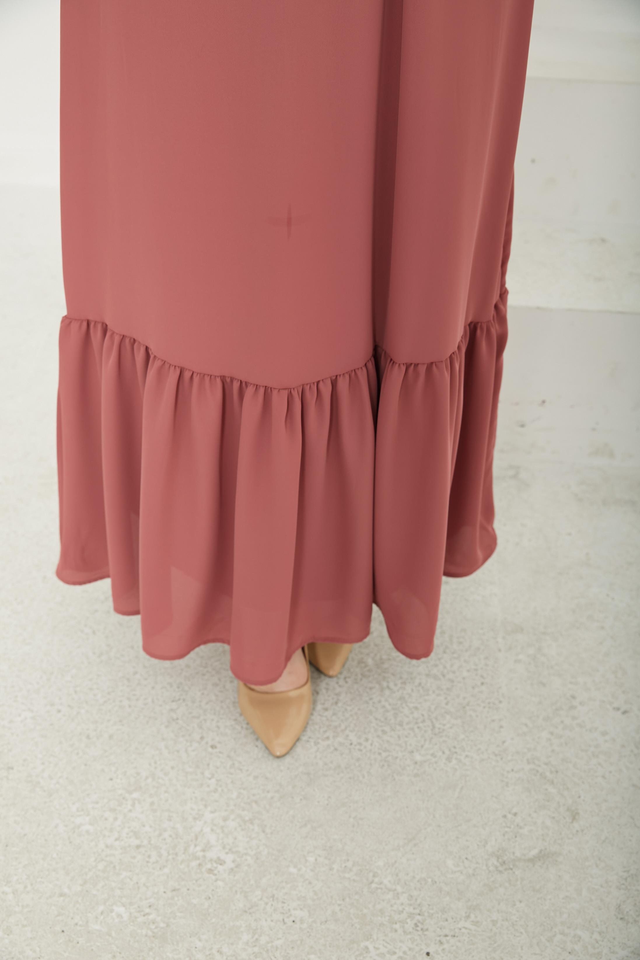 ARMİNE TREND Etek Ucu Tül Desenli Fermuarlı Elbise-Pink-25YT924