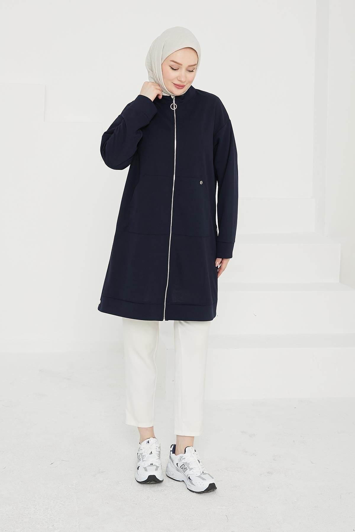 ARMİNE TREND Fermuarlı Cepli Tunik-Lacivert 24KT410