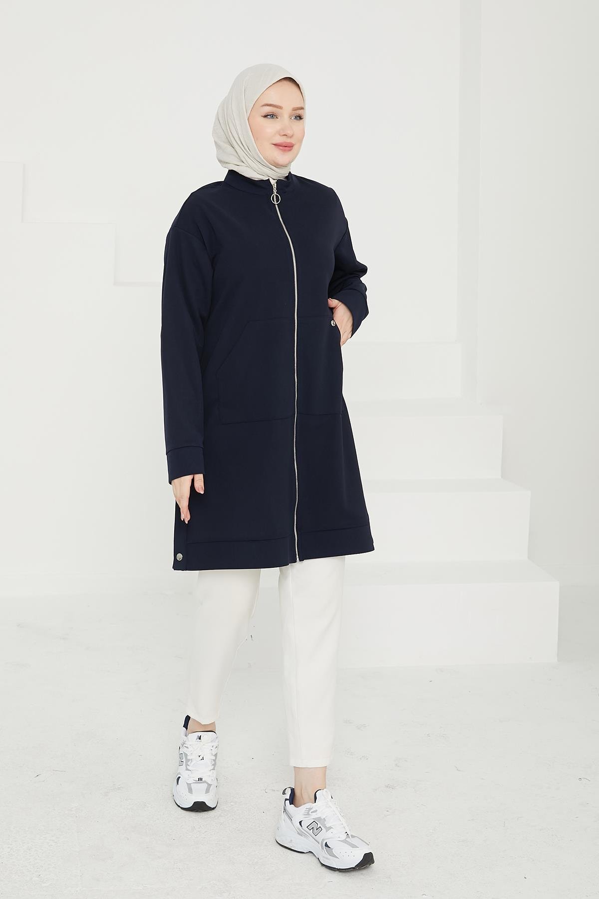 ARMİNE TREND Fermuarlı Cepli Tunik-Lacivert 24KT410