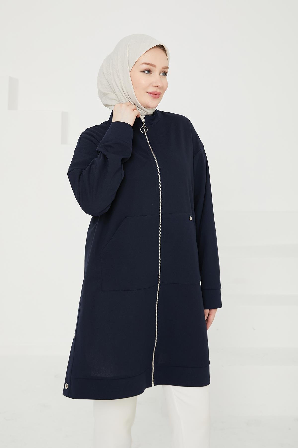 ARMİNE TREND Fermuarlı Cepli Tunik-Lacivert 24KT410