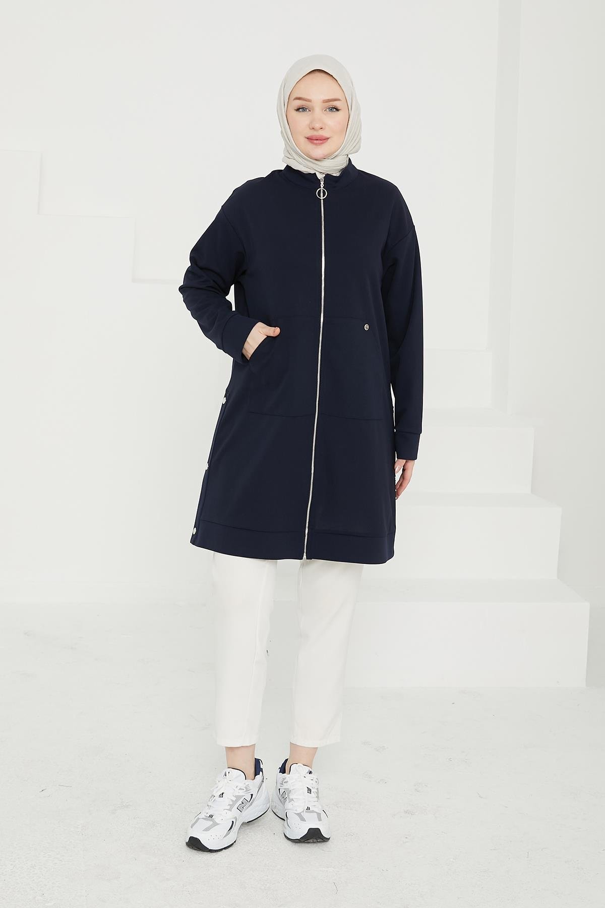 ARMİNE TREND Fermuarlı Cepli Tunik-Lacivert 24KT410