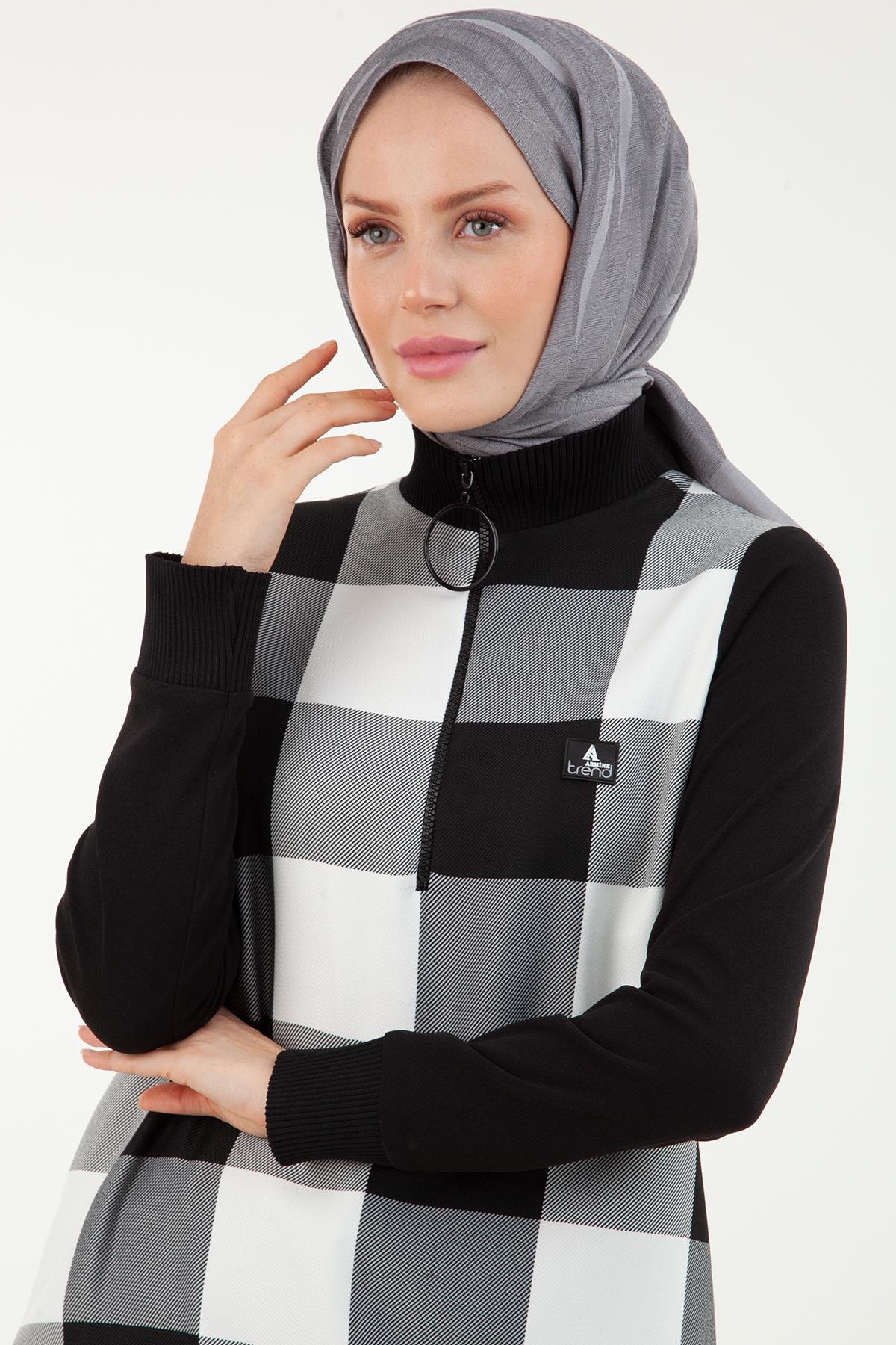 ARMİNE TREND Fermuarlı Oduncu Tunik-Siyah 23KT418
