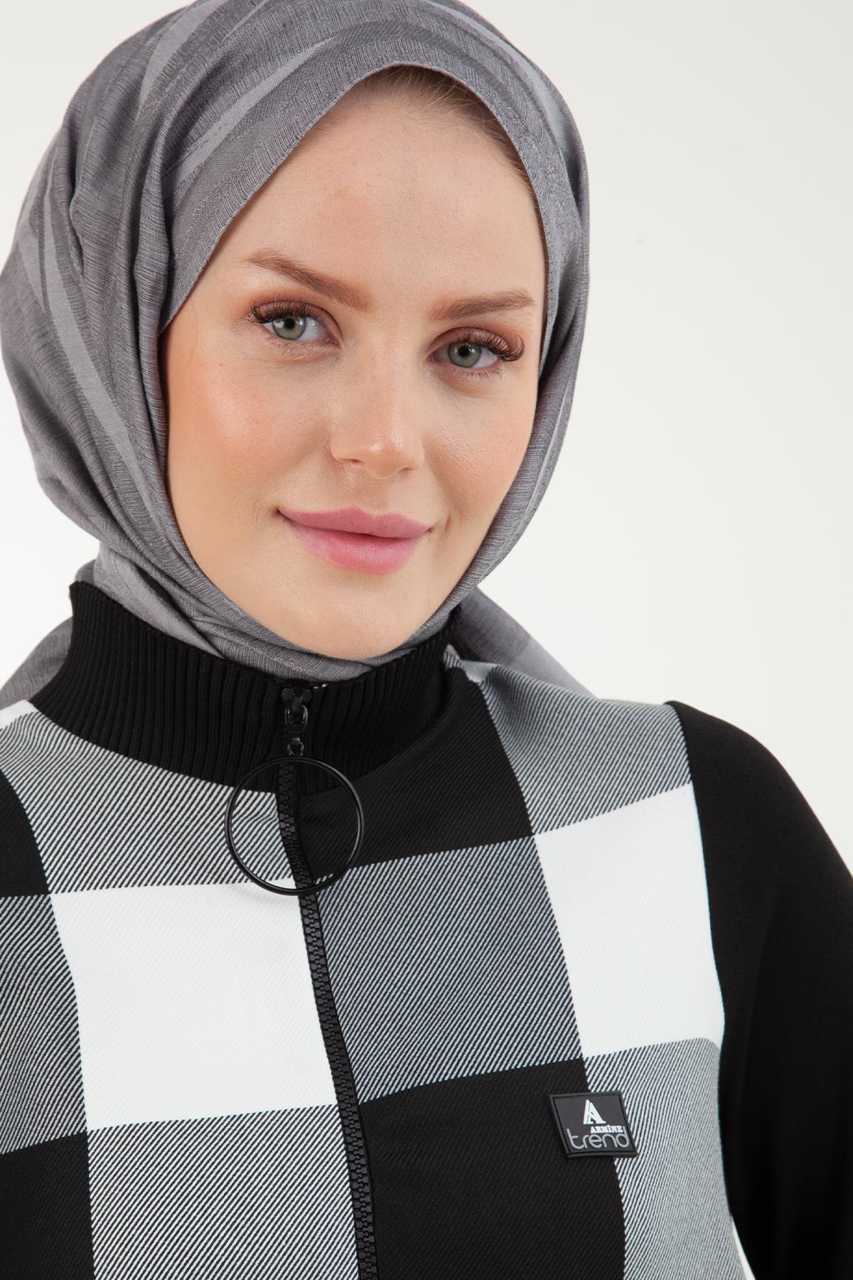 ARMİNE TREND Fermuarlı Oduncu Tunik-Siyah 23KT418