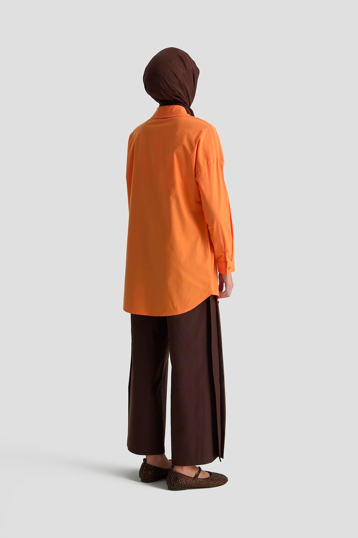 ARMİNE TREND Gömlek Yaka Taş Detaylı Tunik-Oranj 25YT306