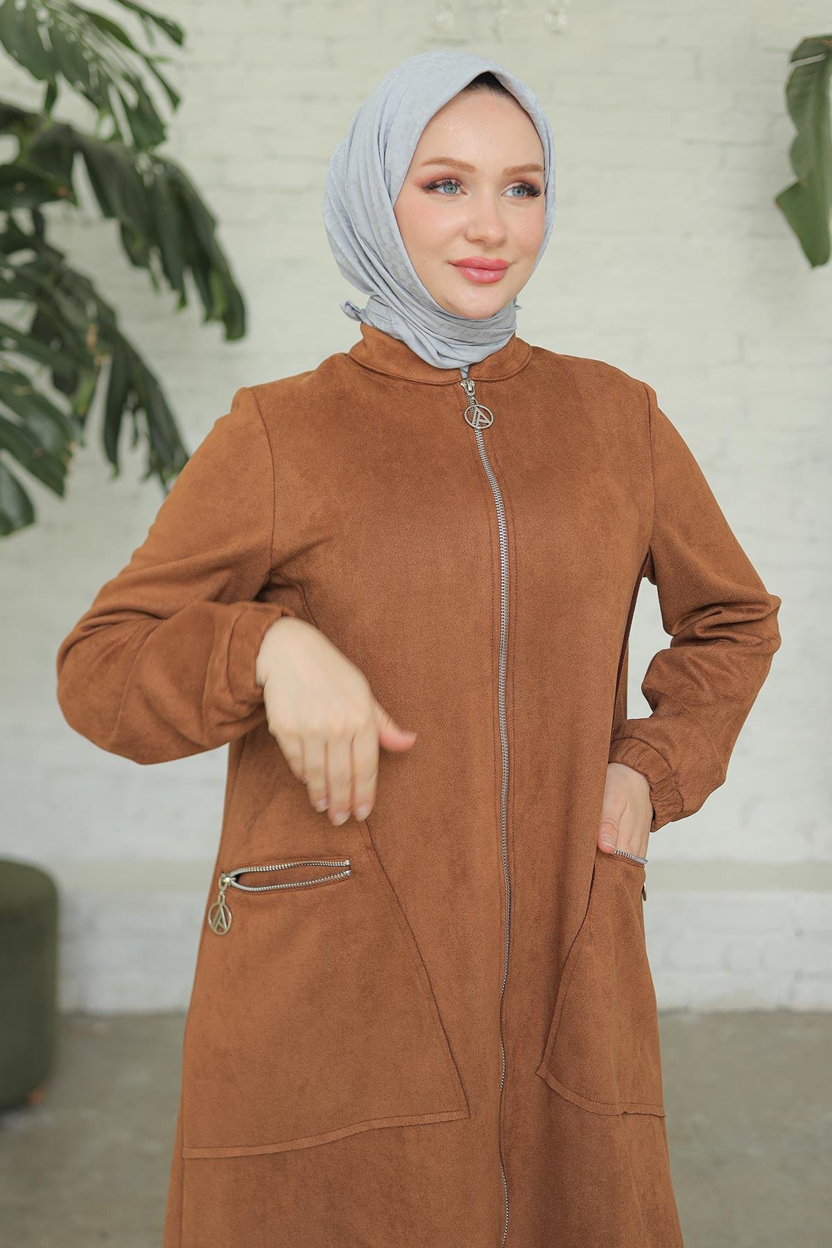 ARMİNE TREND Kapüşonlu Yandan Cepli Giy Çık Taba 24KT804